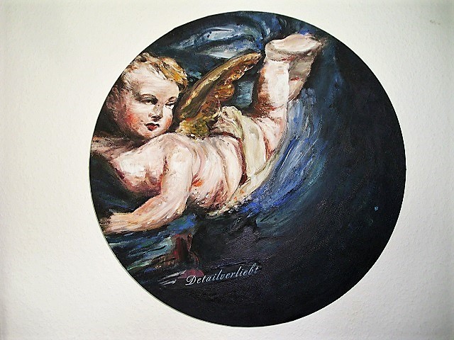 "Detailverliebt", Acryl, Papier(Schrift)/Leinwand, Durchmesser 40cm, 7tlg., 2017