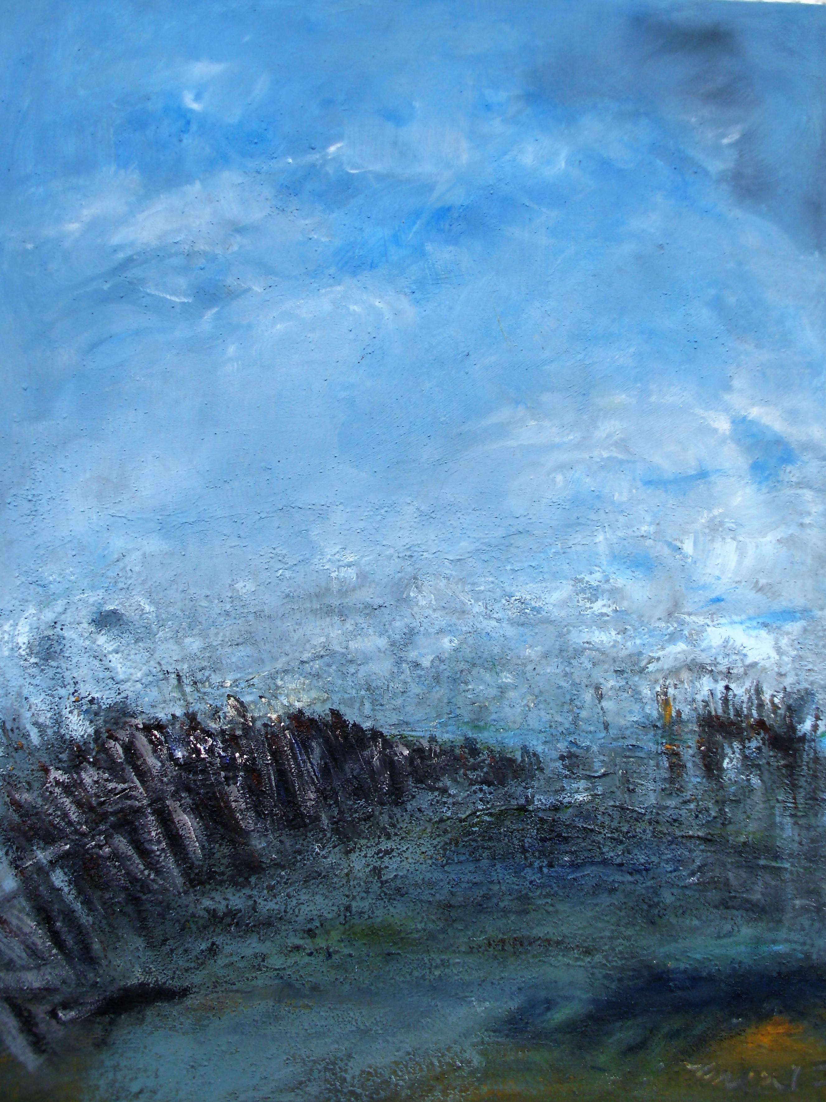 "alter Zaun", Acryl, Sand/Karton, 40x50, 2017