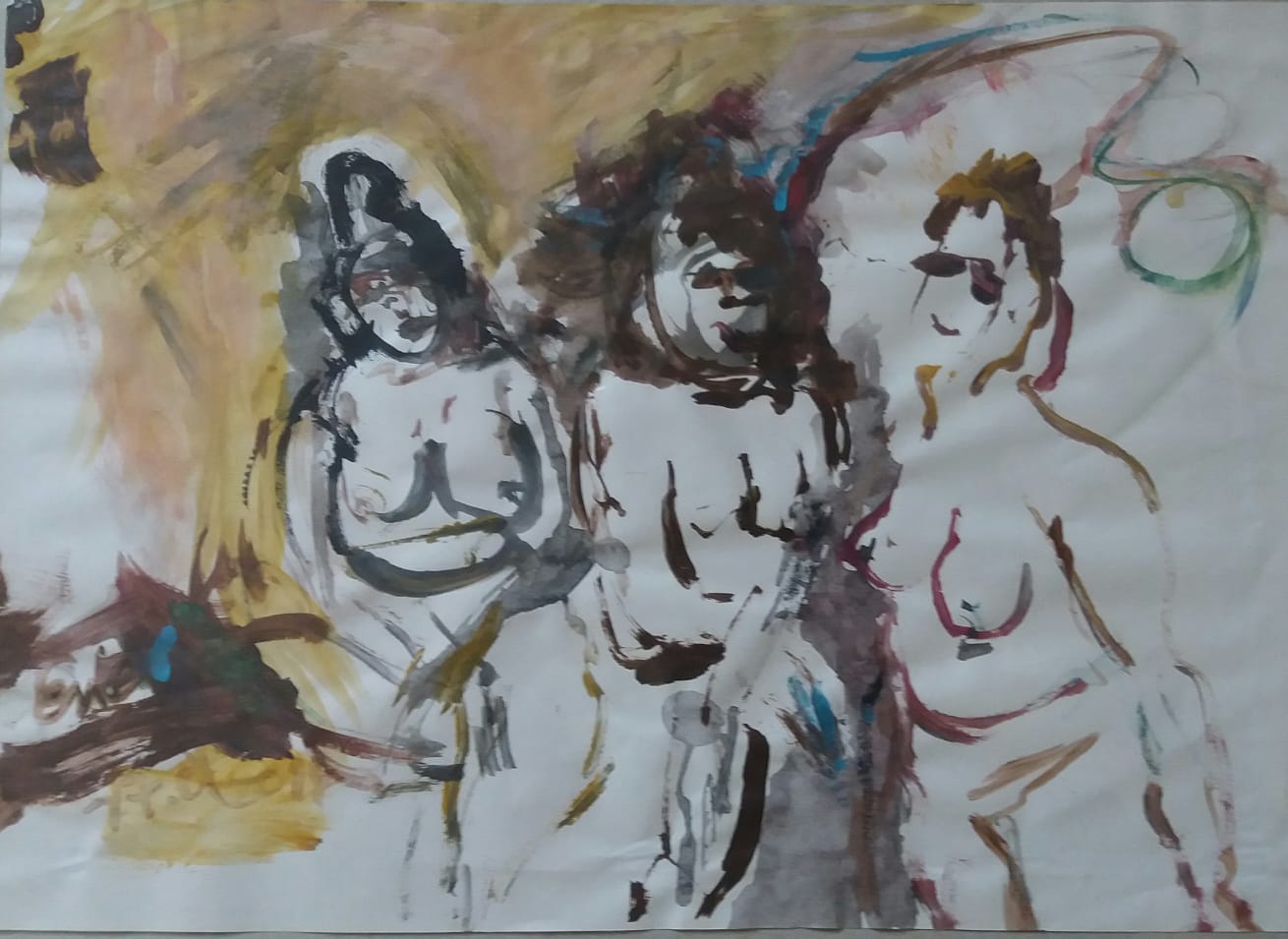 "bunte Drei", Acryl/Papier, 29x21, 2016