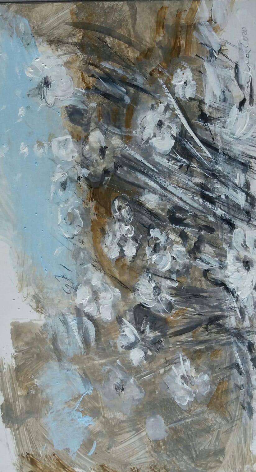 "Winterbl&uuml;ten", Mischtechnik/Papier, 26x14,5, 2020