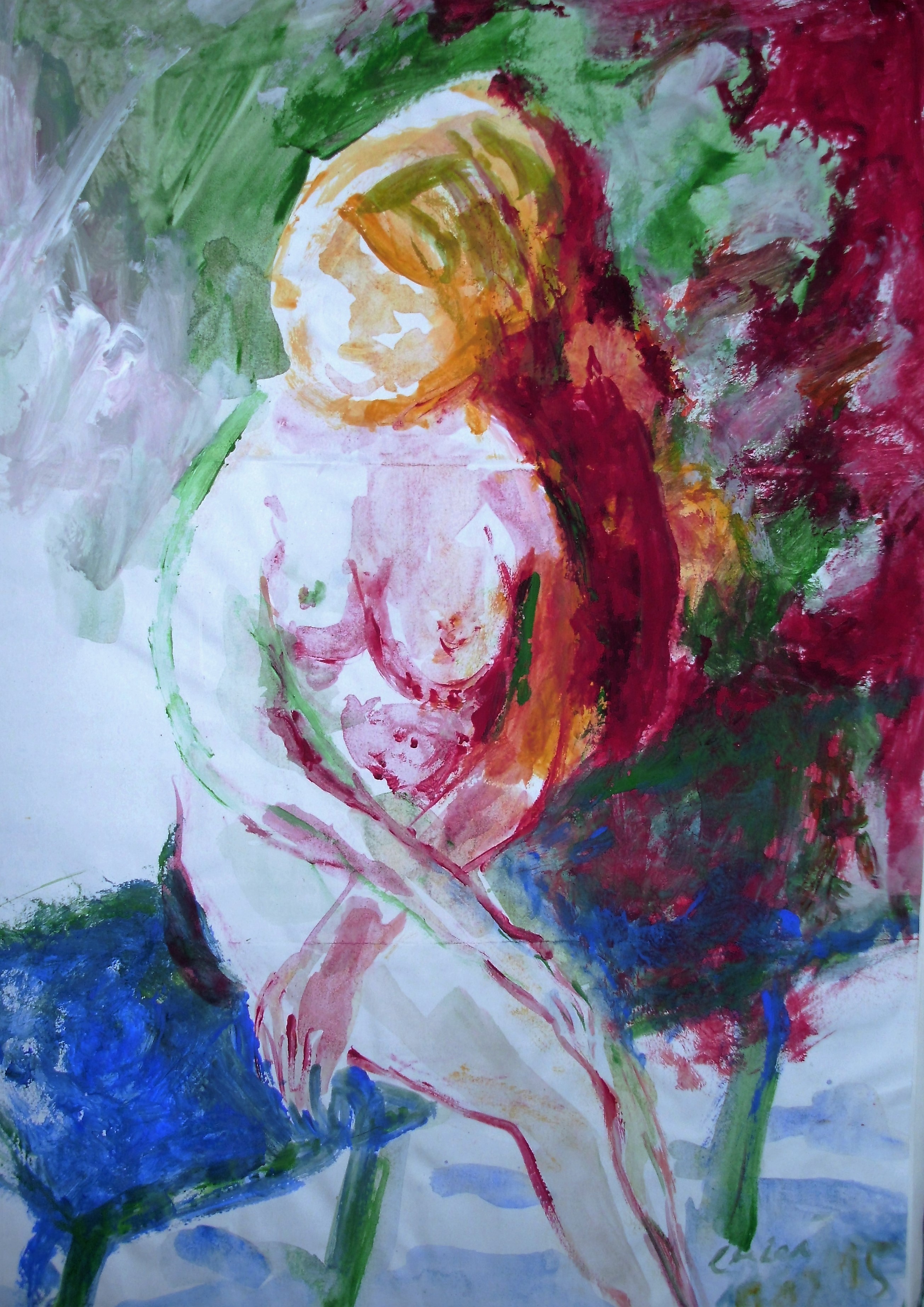 "blaue Bank", Acryl/Papier, 20x30, 2015