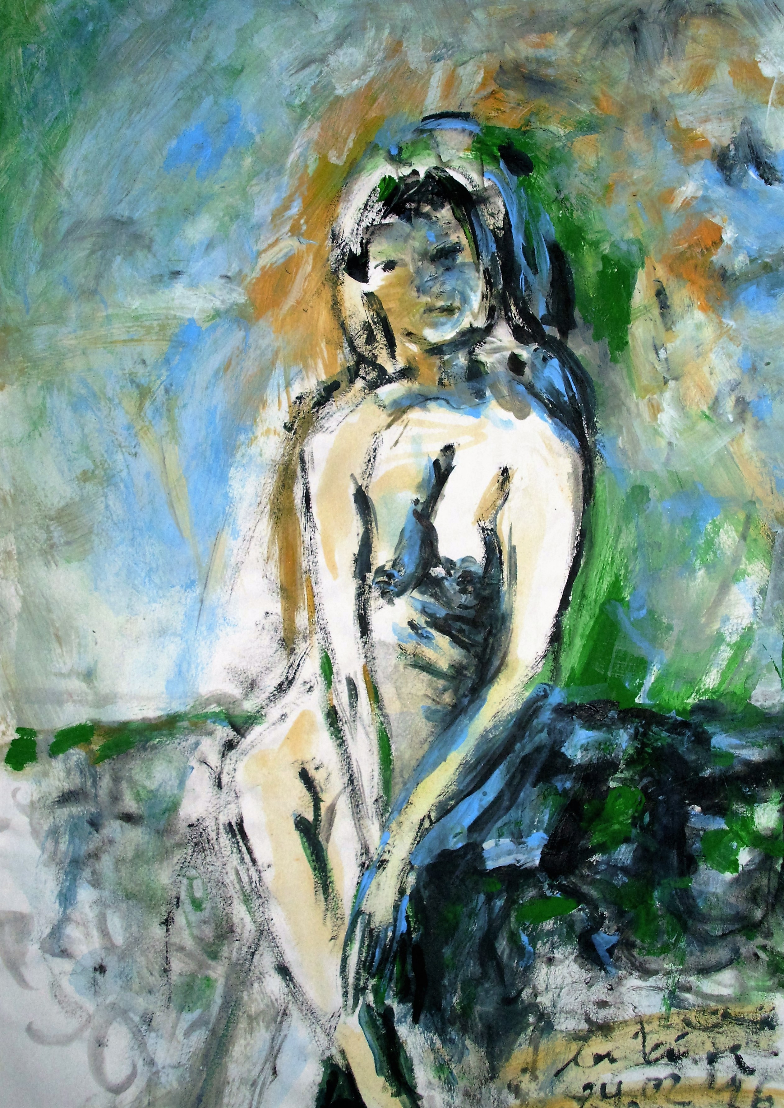 "Auf der Steinmauer", Acryl/Papier, 20x30, 2016