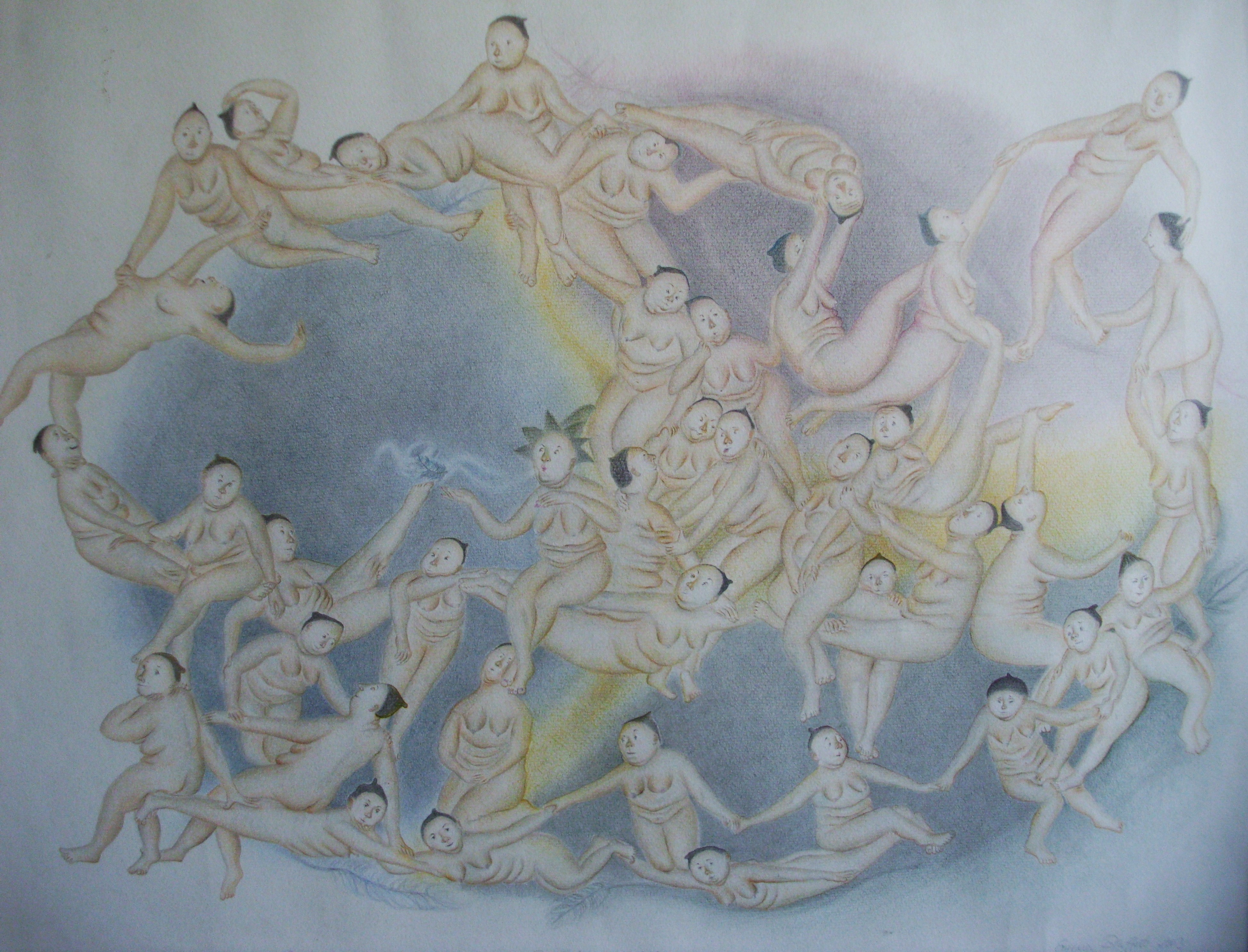 "Federleichte vierzig", Blei- Buntstift, 80x60, 2003