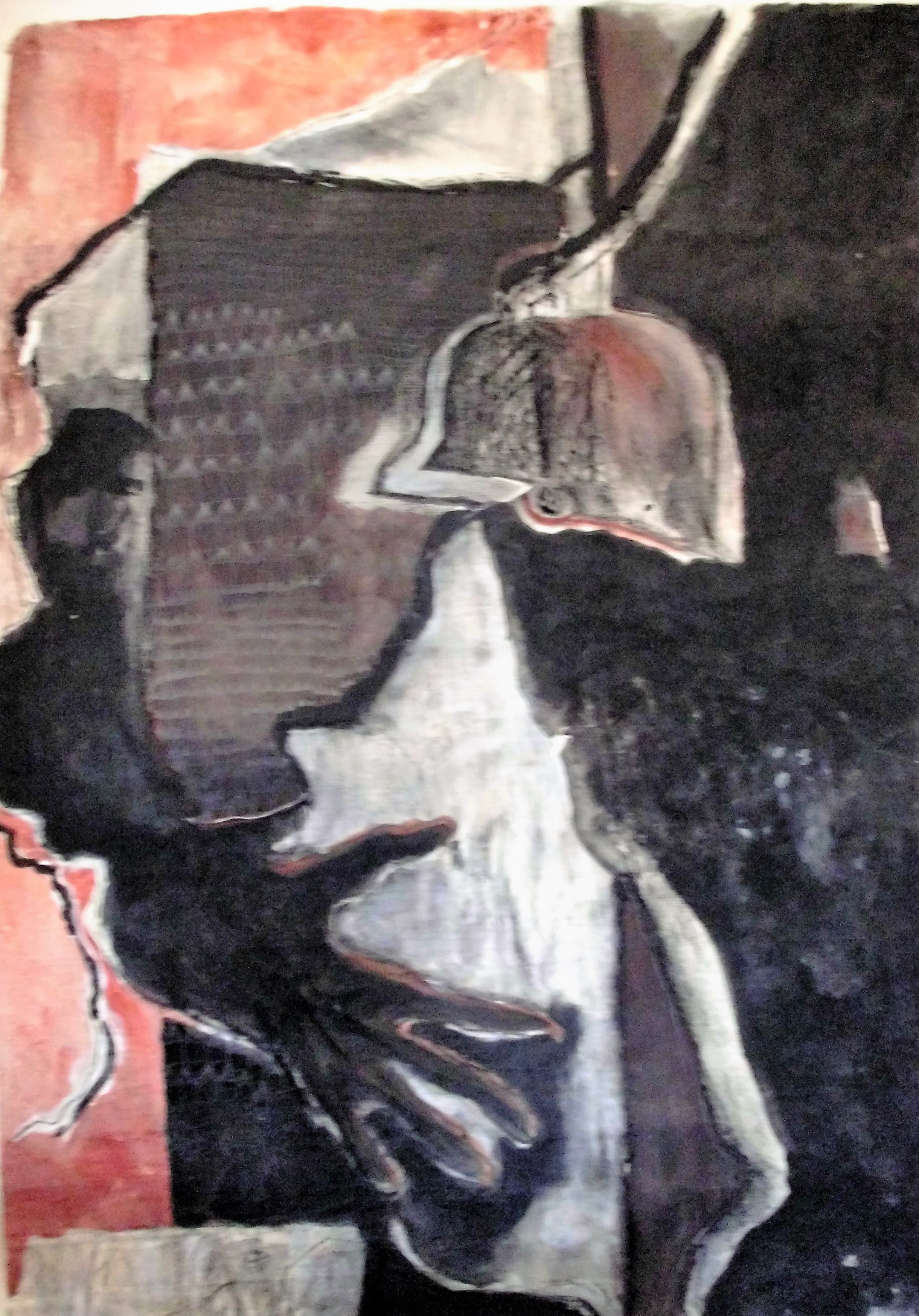 "Hinter H&auml;userw&auml;nden", Tusche, Kohle, Bleistift/div.Papier, 70x100, 1991