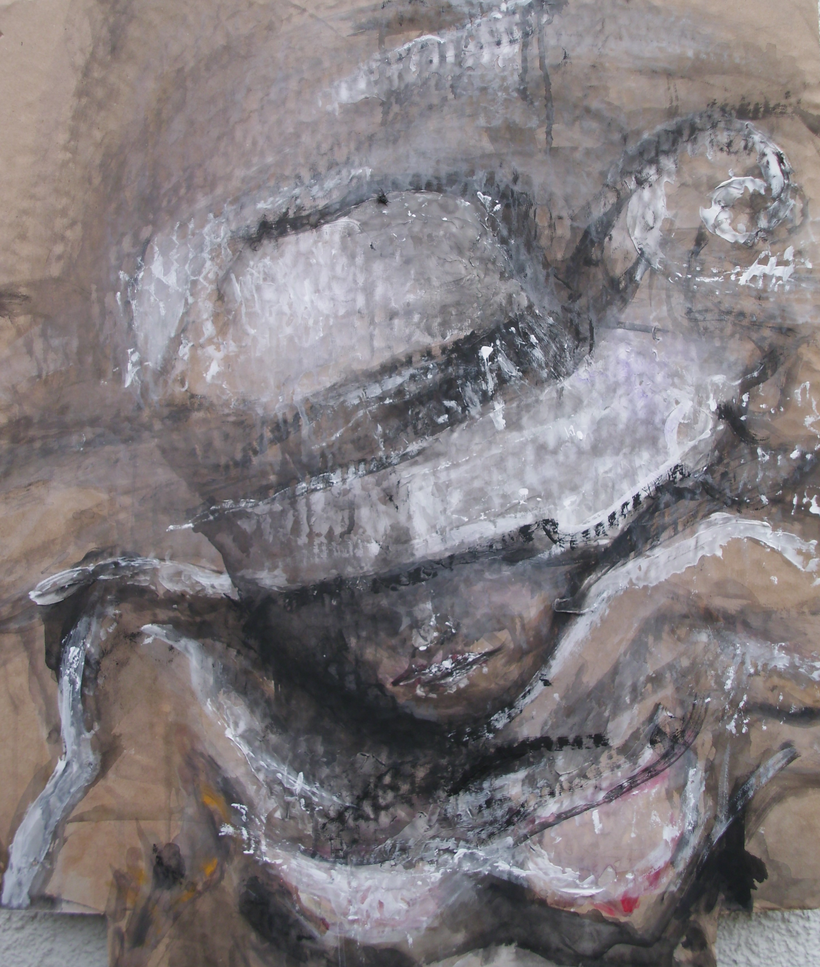 "Hut", Acryl, Struktur/Karton, 57x67, 2016