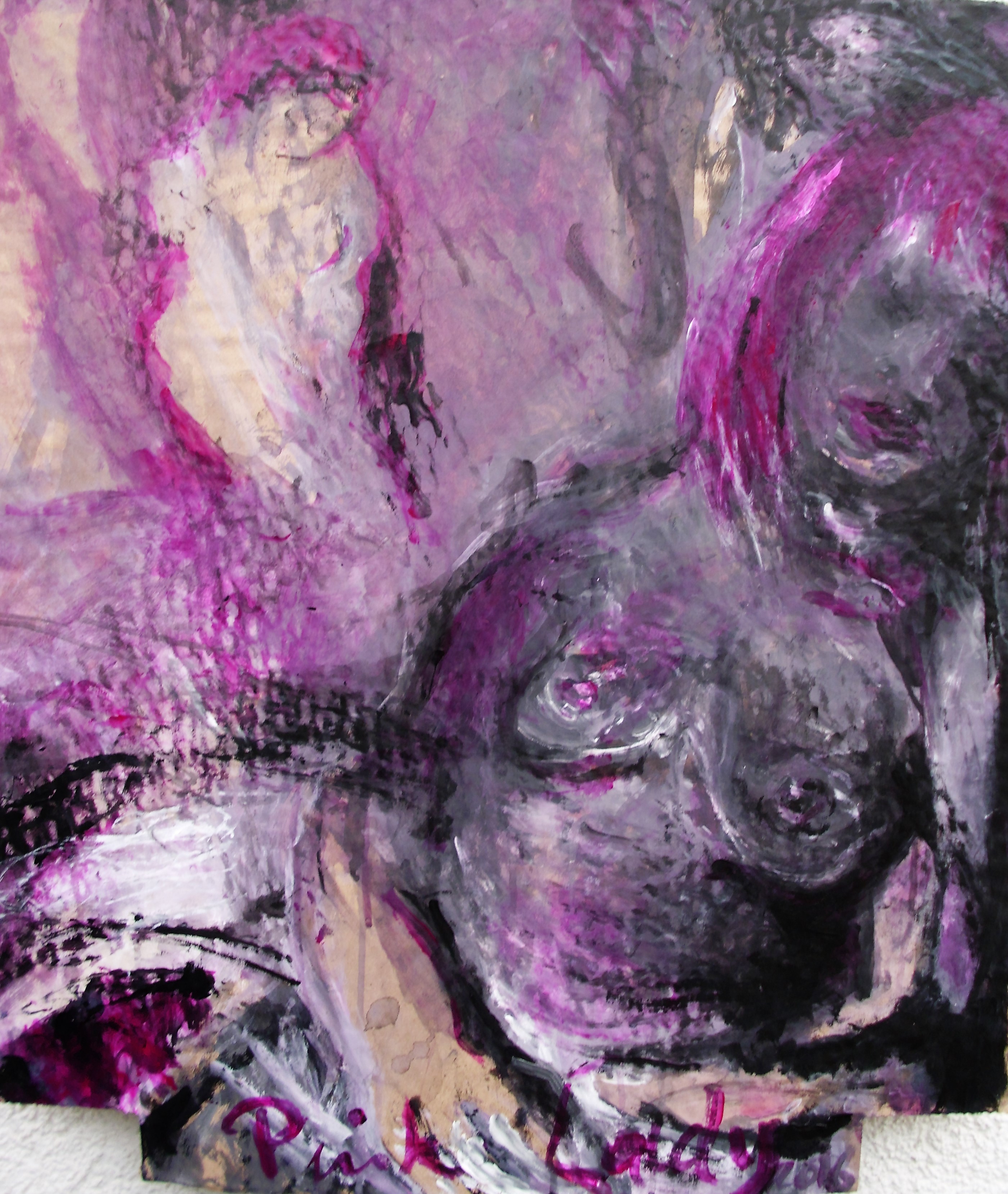 "Pink Lady", 57x54, Acryl/Karton, 2016